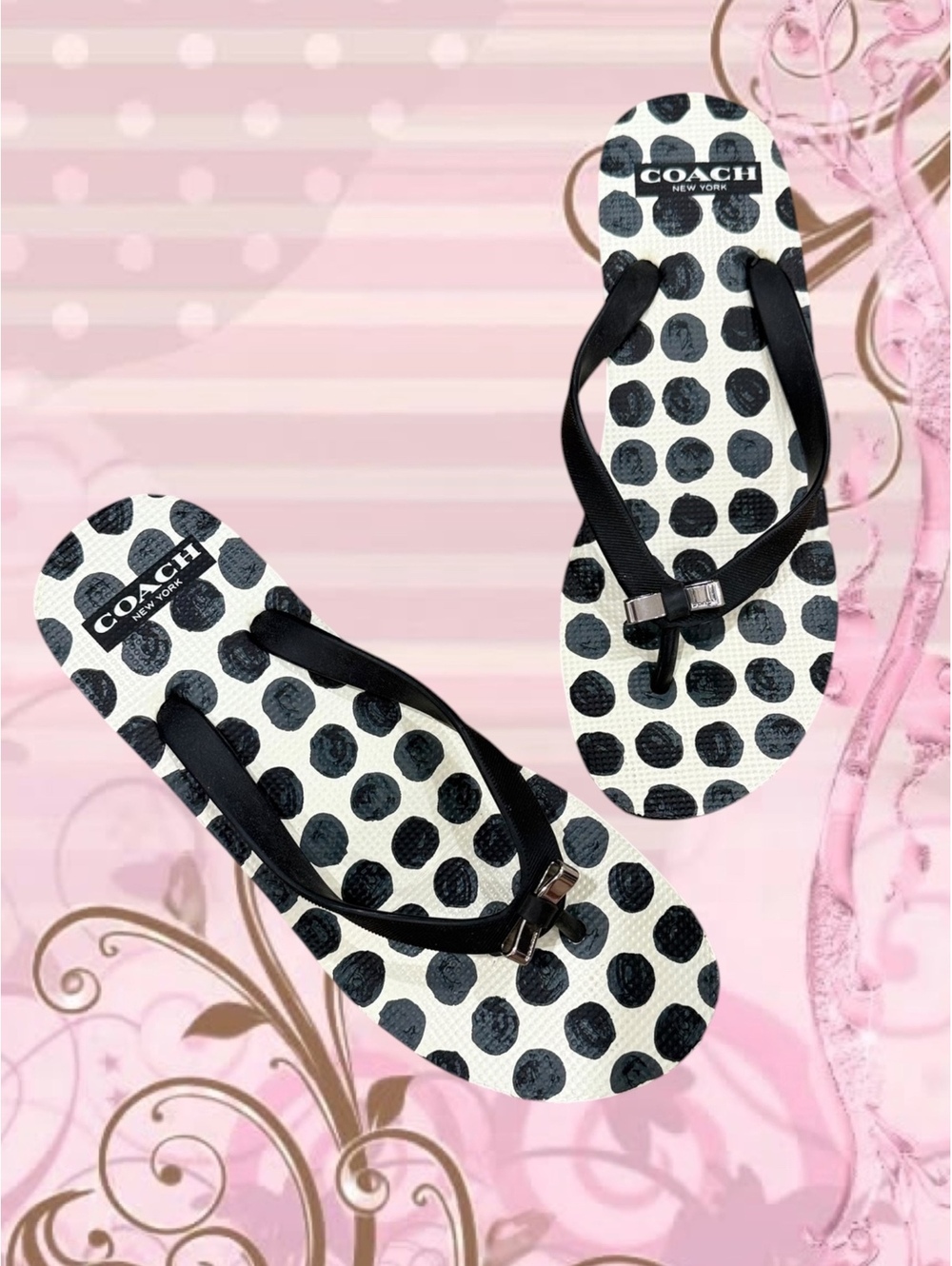 Vintage Y2K Coach Polka Dot Wedge flip flop Sandals